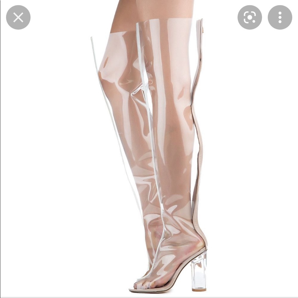 Clear, thigh high boots, size 8